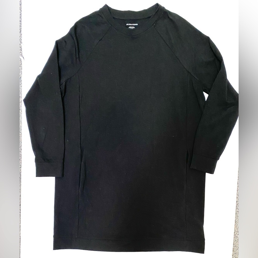 Eileen Fisher Traceable Organic Cotton Jersey RaglanSleeve Dress/Tunic Black XXS - Picture 7 of 8